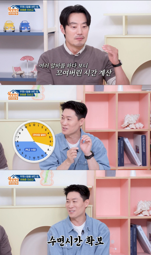 수면 시간을 빼고 아르바이트 스케줄을 짰던 진선규. /사진=KBS2 