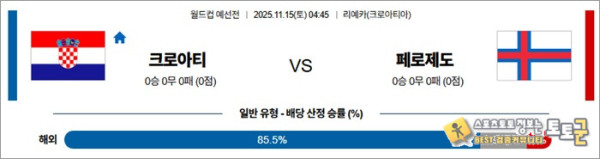 11월 15일 월드컵 예선전 크로아티 vs 페로제도